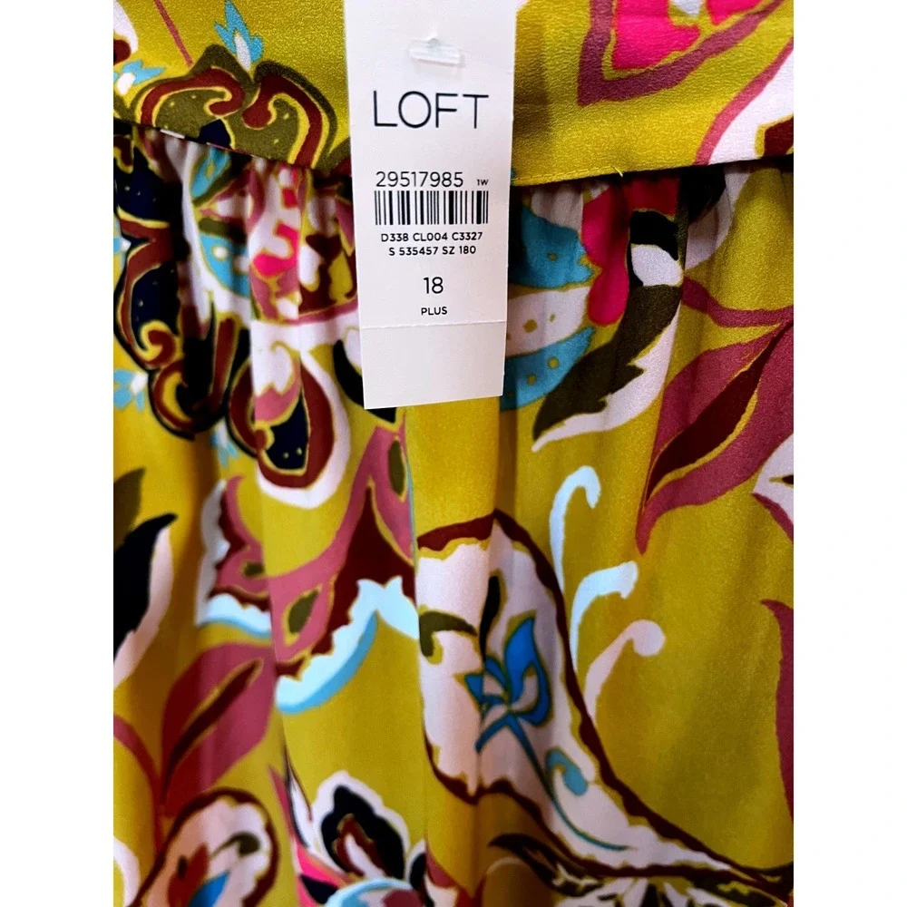 NWT Ann Taylor  LOFT Plus SZ 18 Yellow Paisley Floral Maxi Skirt Tie Belt